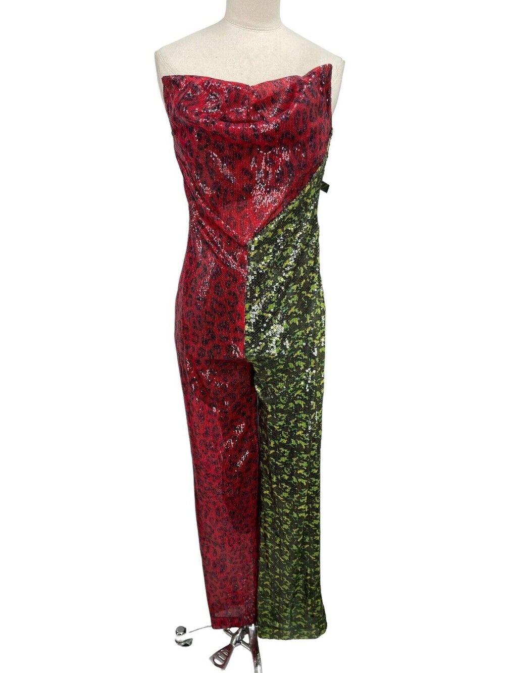 NWT Topshop X Halpern Jumpsuit Sequin Leopard Print Strapless Size 4